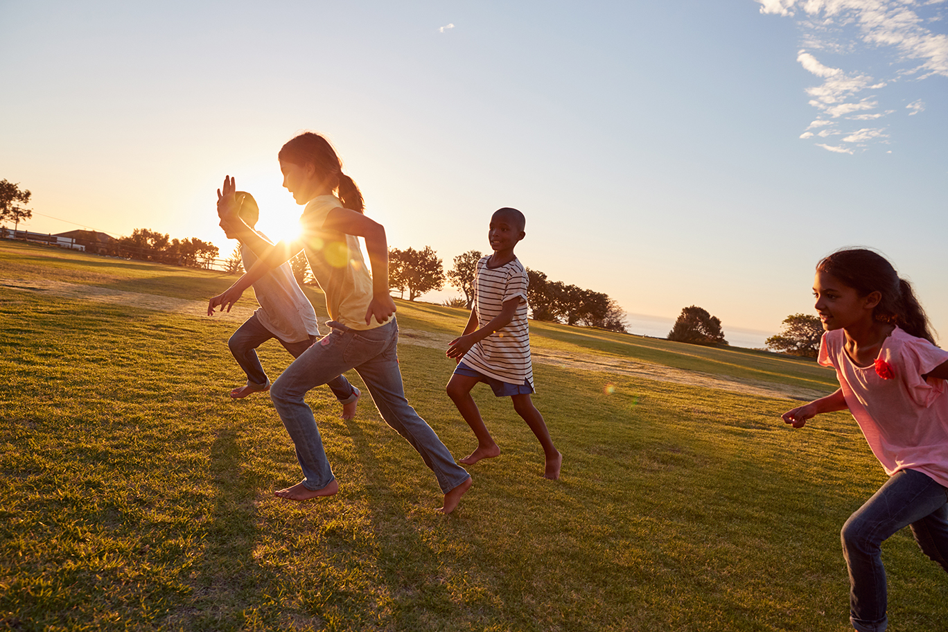 Kids running uphill